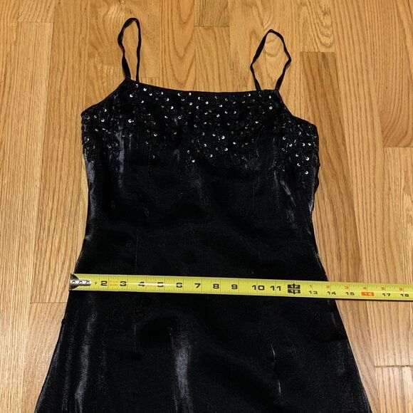 CACHE Black Sheer Beaded Asymmetrical Formal Long Evening Gown Dress Size 4 Y2K - Picture 9 of 12